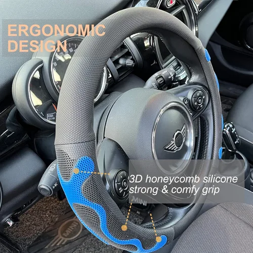Miniatura 2 de PINCTROT Comfy Grip - Funda para volante, diseño antideslizante, universal de 14.5-15 pulgadas (azul silicona)