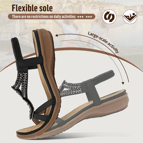 Miniatura 4 de Littleplum Sandalias para mujer hechas a mano con soporte de arco de verano, sandalias cómodas para caminar ortopédicas bohemias