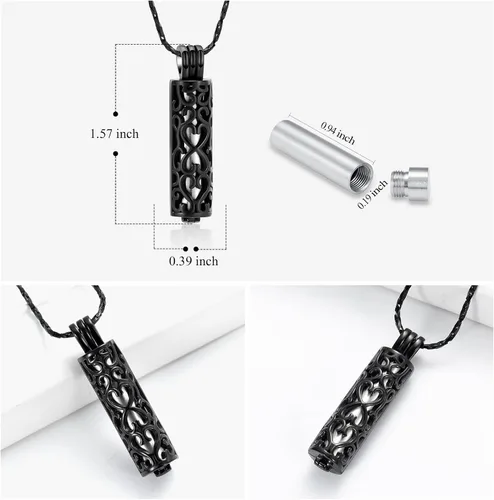 Miniatura 60 de Imrsanl Collar con colgante de urna de cremación con vial de cilindro hueco, urna de recuerdo, joyería de cremación, medallones conmemorativos