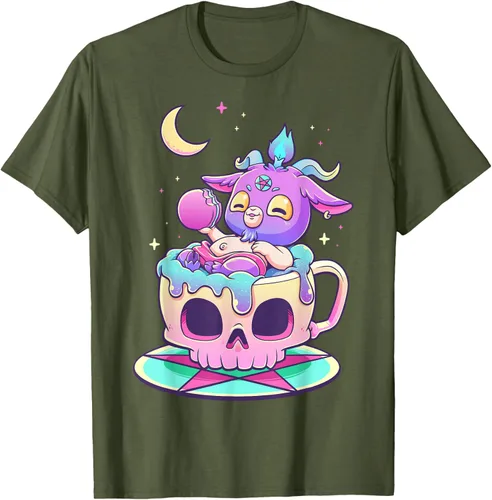 Miniatura 88 de Kawaii Pastel Goth Cute espeluznante Pentáculo Baphomet - Camiseta de cabra, Negro