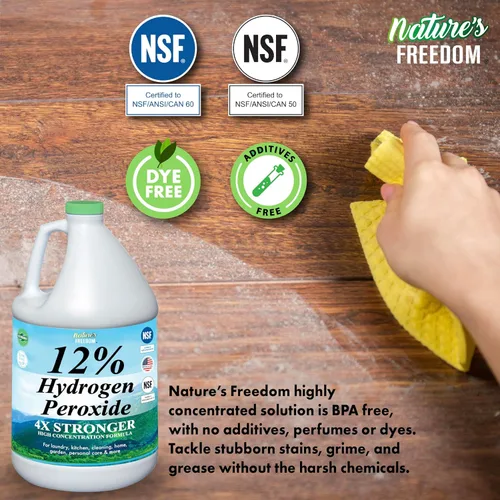 Miniatura 9 de Nature's Freedom Peróxido de hidrógeno al 12%, H2O2 de grado alimenticio y agua purificada solamente, solución de 2 galones