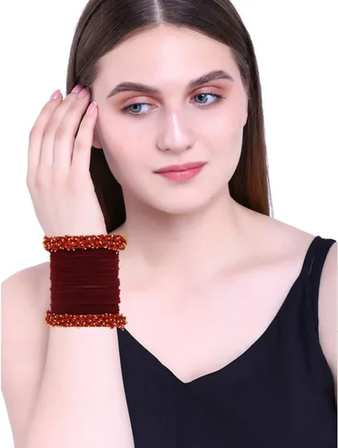 Miniatura 4 de Efulgenz Indian Bangle Set Faux Pearls Beads Plain Velvet Bracelet Bangle Jewelry for Women