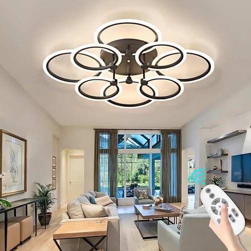 Miniatura 13 de Lámpara de techo LED, lámpara de techo moderna de 6 anillos, 77 W regulable 3000K a 6500K, luz de techo blanca con control remoto para sala