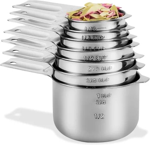 Miniatura 10 de Juego de tazas y cucharas medidoras, juego de tazas y cucharas medidoras de cobre para seco y líquido, taza métrica y de acero inoxidable 7 de EE.