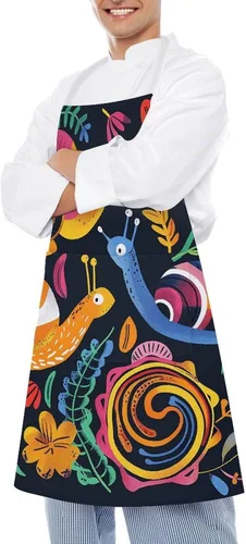 Miniatura 4 de MUSM Apron for Adults - 27.6 X 31.5 Inch, Heavy-Duty Polyester Aprons with Two Large Pockets, Waterproof Snail And Flower Kitchen Apron for Cooking