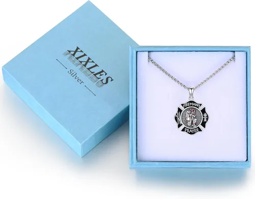Miniatura 198 de Collar con colgante de plata de ley 925 con medalla de San Patrón, joyería religiosa para hombres y mujeres, con cadena de acero inoxidable 316L