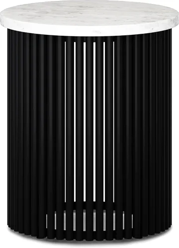 Miniatura 14 de SIMPLIHOME Demy - Mesa auxiliar redonda de metal sólido de 18 pulgadas de ancho con parte superior de mármol genuino y base de listones en negro