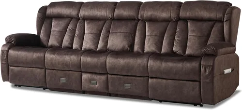 Miniatura 20 de Sofá biplaza reclinable manual de 110 pulgadas, sillón reclinable de 4 asientos con consola, mesa plegable y salidas integradas, sofá reclinable