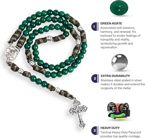 Miniatura 7 de Nazareth Store Rosario de cuerda de paracaídas de San Miguel, collar de rosario resistente y rosario de una década, cuentas de piedra natural