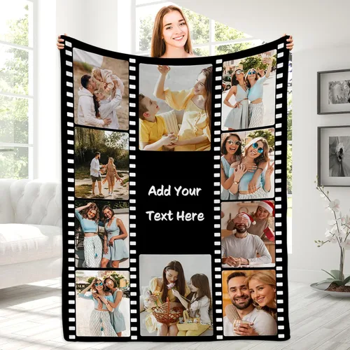 Miniatura 15 de Magimagine Mantas personalizadas con imágenes de texto para regalos de novio, manta de fotos personalizada para familiares y amigos para Navidad