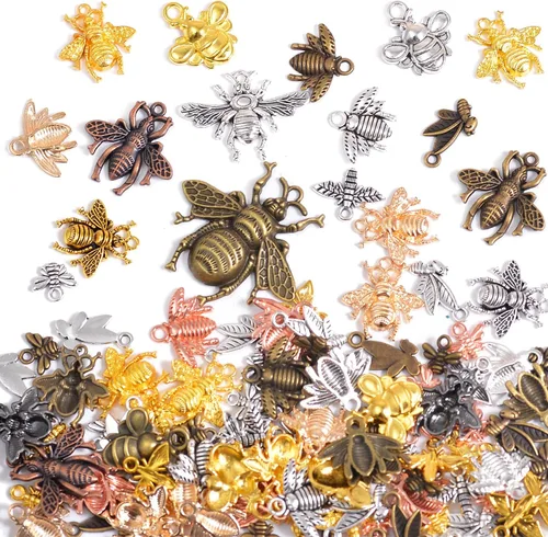 Miniatura 18 de stino - 100 g de dijes colgantes de metal para hacer joyas, lote de dijes bañados en plata y oro para pulseras, collares y manualidades, dijes