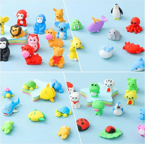 Miniatura 4 de Kleeblatt 40 piezas Borradores de animales para niños, mascotas de escritorio ensambladas, borradores 3D de rompecabezas para premios de aula, 40