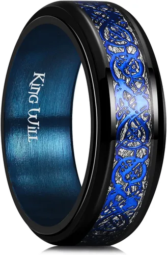 Miniatura 35 de King Will Anillo giratorio de acero inoxidable 316L para hombres y mujeres, 0.315 in de dragón/nudo celta, anillo para ansiedad para aliviar