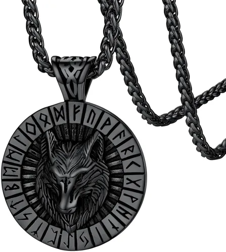 FaithHeart Collar con colgante de lobo vikingo nórdico para hombres y mujeres, acero inoxidable, chapado en oro de 18 quilates, joyería con embalaje
