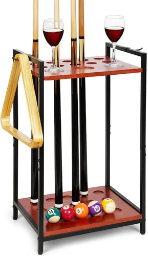 Miniatura 10 de Soporte para palos de billar – Soporte de piso independiente para taco de billar, soporte de madera para palos de billar de 10 agujeros para sala