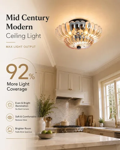 Miniatura 6 de Luces de Techo Semiempotradas Lámpara de Techo de Cristal Marrón Candelabros Base Negra Iluminación Moderna Accesorio de Luz Adecuado para Sala