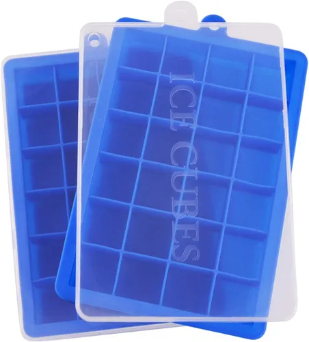 Miniatura 8 de Bandeja para cubitos de hielo, bandejas cuadradas de silicona para cubitos de hielo apilables de fácil liberación con tapa extraíble, 24 cavidades