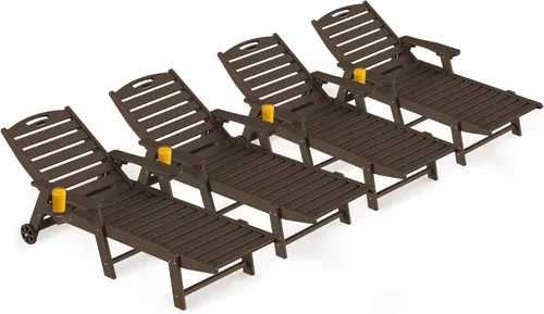 Miniatura 26 de Ciokea Silla de Descanso para Exteriores, Tumbona de Gran Tamaño con 5 Posiciones, HDPE, Silla de Descanso de Patio con Ruedas y Portavasos para Gris