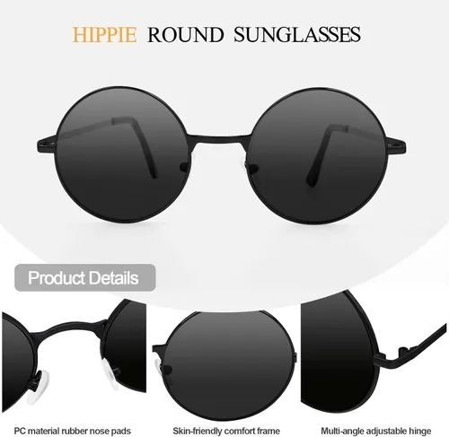 Miniatura 4 de CHRORINE Gafas de sol hippie redondas de los años 70, lentes retro para mujeres y hombres, accesorio de fiesta, festival, moda, gafas de sol vintage