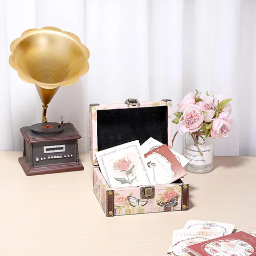 Miniatura 5 de ELLDOO Caja Decorativa de Cofre del Tesoro, Caja de Almacenamiento de Madera + Cuero PU para Joyas y Baratijas, Caja de Recuerdos para Mujeres