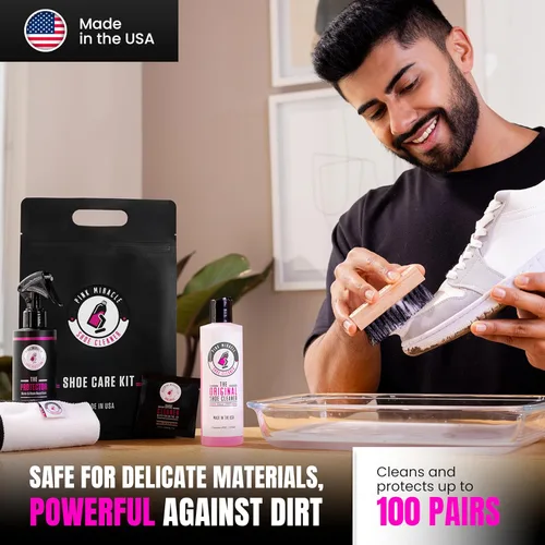 Miniatura 3 de Kit de cuidado de zapatos Pink Miracle - Incluye limpiador de zapatos de 8 oz y cepillo, aerosol repelente para zapatillas The Protector, toallitas