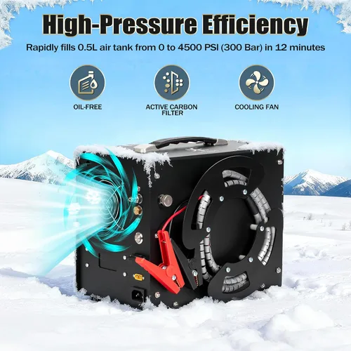Miniatura 4 de TUXING Compresor de aire PCP, bomba de aire de alta presión 4500 Psi 30 Mpa, convertidor de potencia DC12V/AC120V incorporado, parada automática