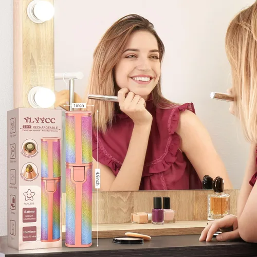 Miniatura 5 de Depilación de vello facial para mujeres: Recortadora 2 en 1 recargable de vello de nariz y cejas, afeitadora facial con luz LED incorporada para Rosa