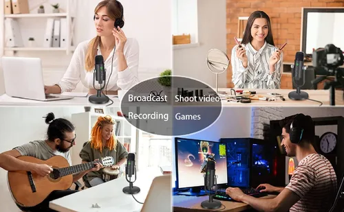 Miniatura 6 de Micrófono para podcast, kit de micrófono USB para teléfono, PC/Micro/Mac/Android, micrófono profesional de estudio Plug & Play con soporte