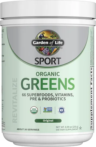 Garden of Life Sport Nutrition Verdes y superalimentos en polvo para mujeres y hombres, sin sabor, mezcla orgánica, espirulina, frutas, vitaminas,