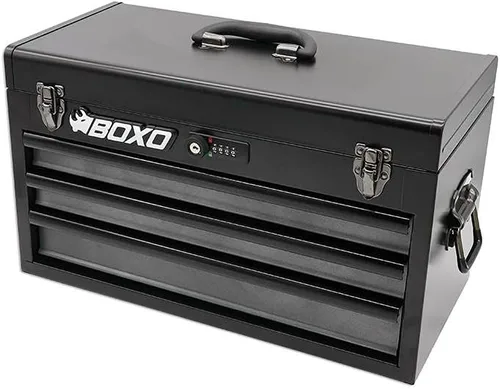 Boxo USA Caja de herramientas de acero resistente de 3 cajones - Organizador de caja de herramientas portátil de transporte manual con deslizadores