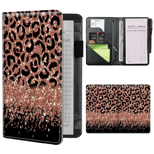 Miniatura 21 de Libros de mesero para camarera con bolsillo con cremallera, lindo esqueleto de baile, almohadillas de cuero para servidor, organizador de meseros