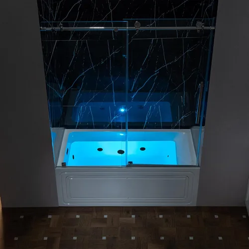Miniatura 11 de WOODBRIDGE Bañera de hidromasaje rectangular de acrílico empotrada de 60" x 32" con jets calefactados en blanco con drenaje izquierdo, acabado negro