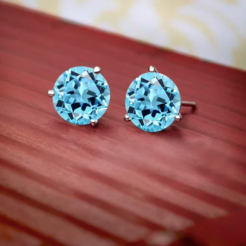 Miniatura 5 de Gem Stone King Aretes de tuerca de Martini de 3 puntas de oro blanco de 18 quilates con topacio azul suizo para mujer
