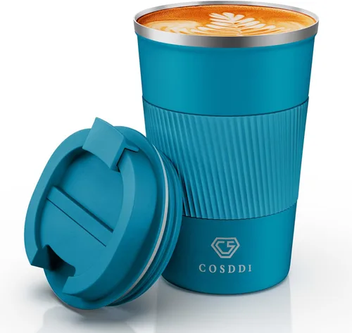Miniatura 32 de Vaso térmico de acero inoxidable de 12 onzas con aislamiento al vacío, taza de viaje a prueba de derrames con tapa, para mantener caliente/café