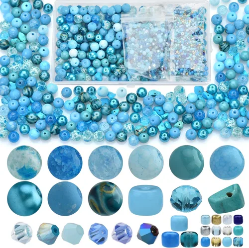 Rired 27 Kit de Pulseras de Cuentas de Manualidades Surtidas, Cuentas Azul Columbia Incluyendo 7 Tipos de Cuentas Redondas/Cuentas de Pony de