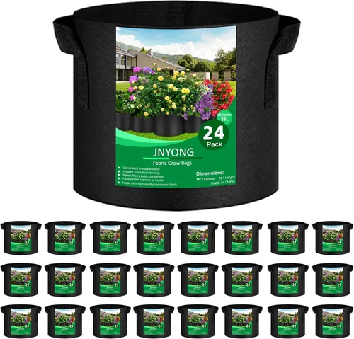 Miniatura 8 de JNYONG - Paquete de 24 bolsas de cultivo no tejidas engrosadas de 3 galones, macetas de tela de aireación con asas