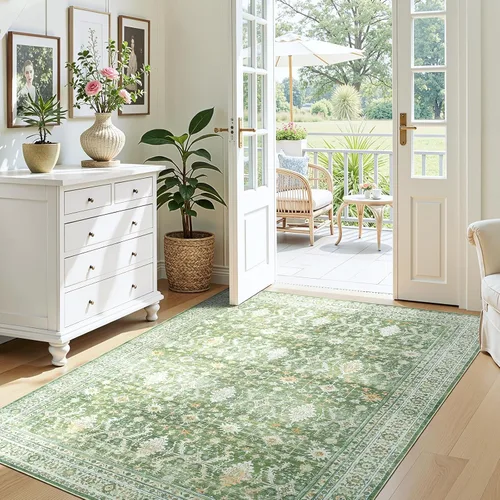 Miniatura 45 de Lofus Alfombra de pasillo de 2 x 10 pies para pasillos, alfombra verde lavable con parte trasera de goma antideslizante, alfombra suave de pelo bajo