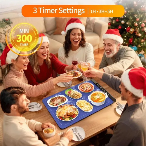 Miniatura 5 de Tapete de calentamiento para alimentos, bandeja de calentamiento eléctrica para platos, almohadilla térmica portátil con apagado de 6 horas