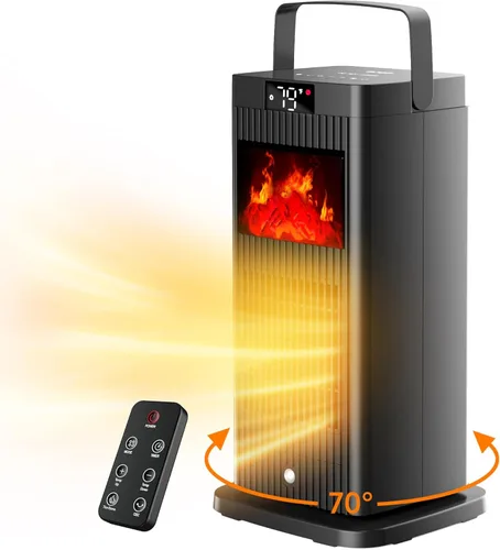 Calentador de espacio portátil ETL y UL 2026 con efecto de llama de chimenea, 1500 W, oscilante, eléctrico, PTC de cerámica, modo ecológico,