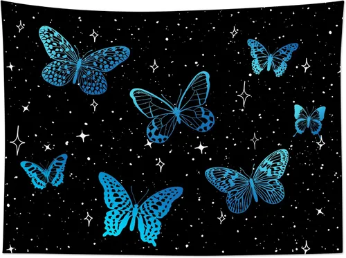 HVEST Tapiz de mariposa para decoración de habitación, mariposas azules de fantasía en cielo estrellado, tapiz para colgar en la pared, tapiz negro