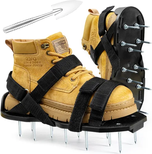 Zapatos aireadores de césped premontados, zapatos resistentes con correas ajustables, herramientas de aireación de suelo para patio, jardín, incluye