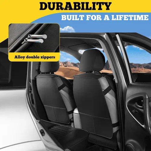 Miniatura 4 de LINGVIDO Fundas para asientos de automóvil, transpirables e impermeables, fundas para asientos automotrices de cuero sintético para autos, SUV, Negro