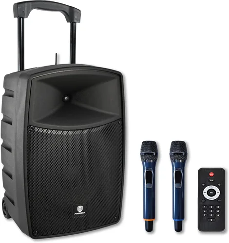 Proreck Freedom 10 - Altavoz inalámbrico recargable de 500 W y 10 pulgadas con 2 micrófonos inalámbricos, sistema PA portátil con Bluetooth/unidad