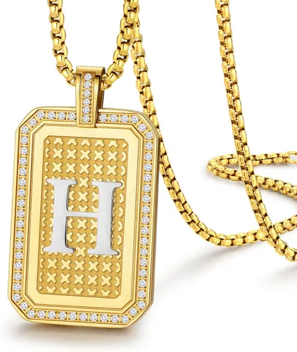 Zillaly Collar con dije de inicial, letra mayúscula, oro de 18 quilates, joyería de diamantes A-Z para hombres y mujeres, regalo de Navidad, Acero