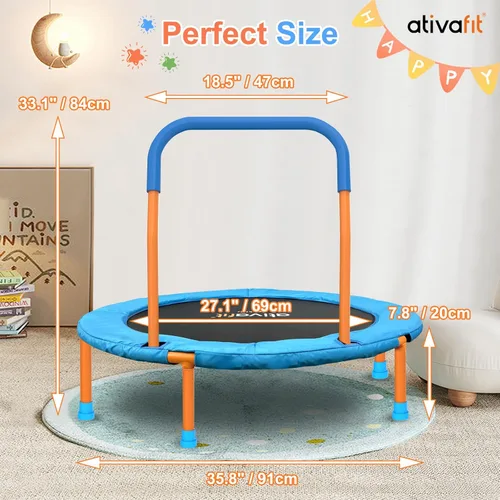 Miniatura 5 de Ativafit - Pequeño trampolín de 36 pulgadas para niños de 2 a 6 años, plegable, para interiores y exteriores, con asa de espuma, cubierta acolchada