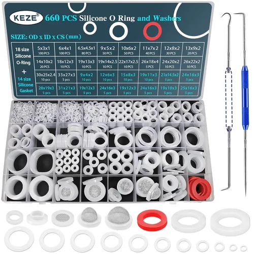 Miniatura 8 de KEZE Kit Surtido de 96 Piezas de Arandelas para Grifos de 10 Tamaños con Tornillos Bibb de Latón, Surtido de Arandelas de Goma Planas y Biseladas