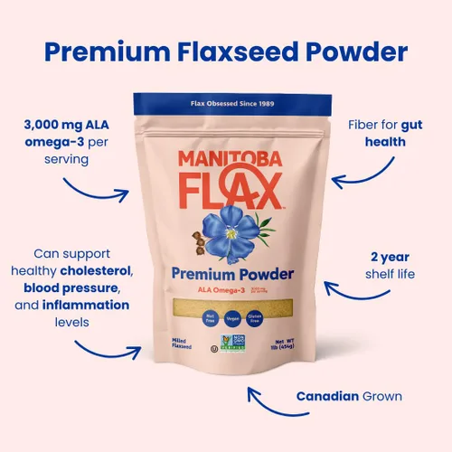 Miniatura 6 de Manitoba Milling Co. - Bolsa de una libra Fibra de linaza molida con proteína, omega 3 Sin gluten, sin OMG Gourmet molida para mufines, yogur