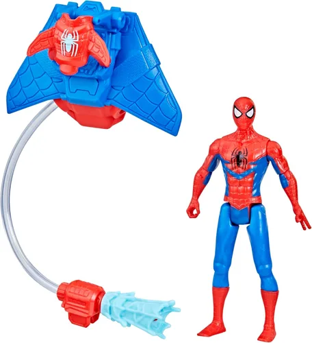 Marvel Spider-Man Aqua Web Warriors - Figura de acción de Spider-Man de 4 pulgadas con accesorio de equipo de agua recargable, figuras de acción