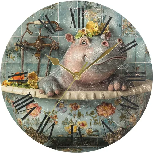 hipopótamo Vintage bañera de 10 pulgadas reloj redondo para pared de oficina Silencioso decorativo para baño sala de estar reloj para la pared
