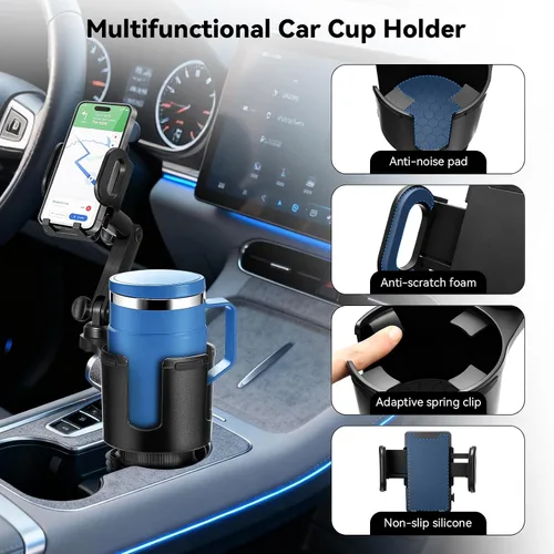 Miniatura 5 de Soporte de teléfono para automóvil, expansor de portavasos 2 en 1 con soporte para teléfono, soporte universal ajustable para teléfono, brazo largo